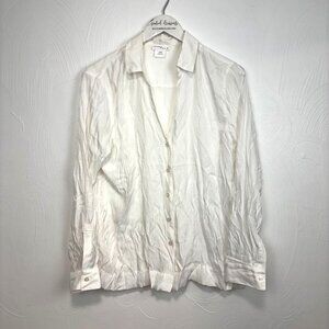 TellTale White Shirt Button Down Long Sleeve Solid Business Casual Office Womens